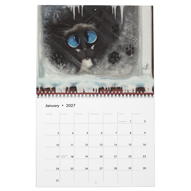 Siamese kattkonstverk av AmyLyn Bihrle Kalender (Jan 2027)
