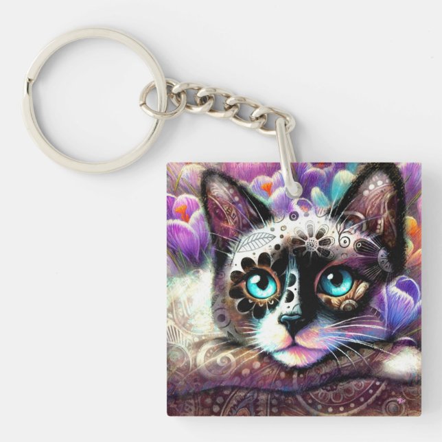 Siamese Kattunge Crocus Blommigt Lila Teal White (Framsidan)