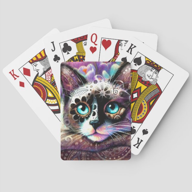 Siamese Kattunge Crocus Blommigt Lila Teal White Casinokort (Baksidan)