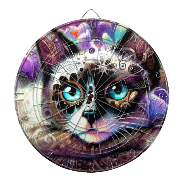 Siamese Kattunge Crocus Blommigt Lila Teal White Darttavla (Framsidan)