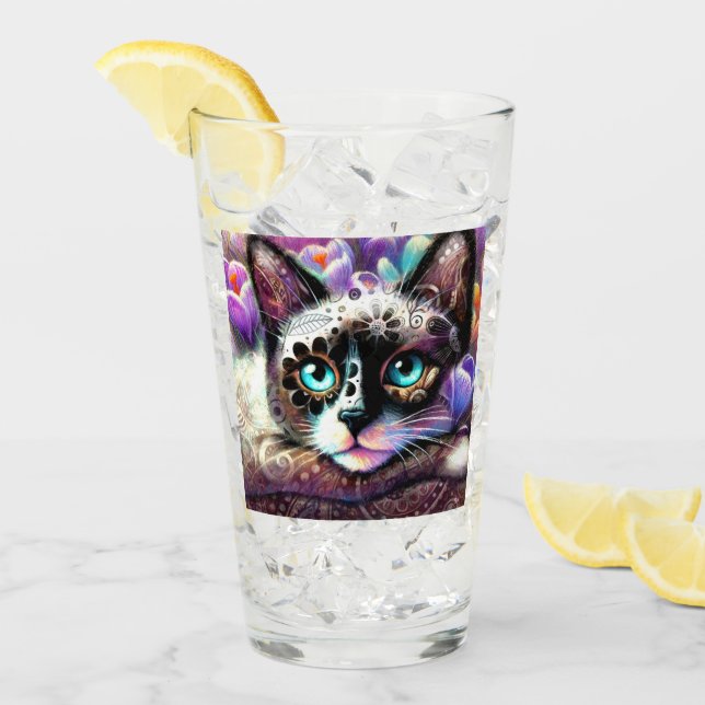 Siamese Kattunge Crocus Blommigt Lila Teal White Glaskopp (Framsida Ice)