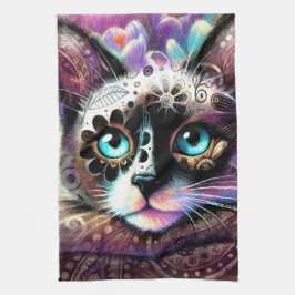 Siamese Kattunge Crocus Blommigt Lila Teal White Kökshandduk