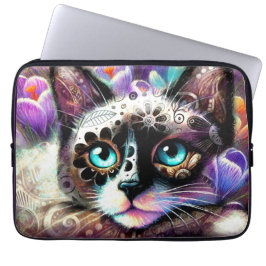 Siamese Kattunge Crocus Blommigt Lila Teal White Laptop Fodral
