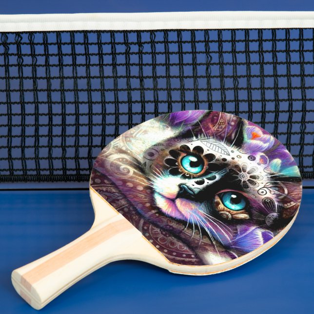 Siamese Kattunge Crocus Blommigt Lila Teal White Pingisracket (Insitu)