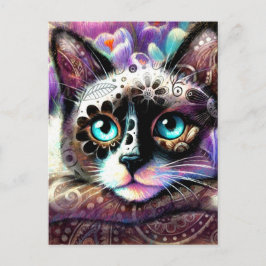 Siamese Kattunge Crocus Blommigt Lila Teal White Vykort