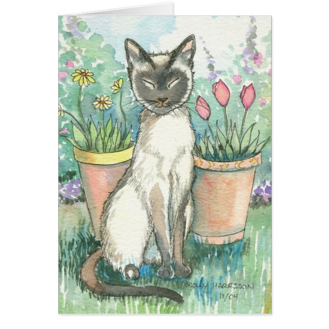 Siamese Kattunge i Garden Card Hälsningskort (Framsidan)