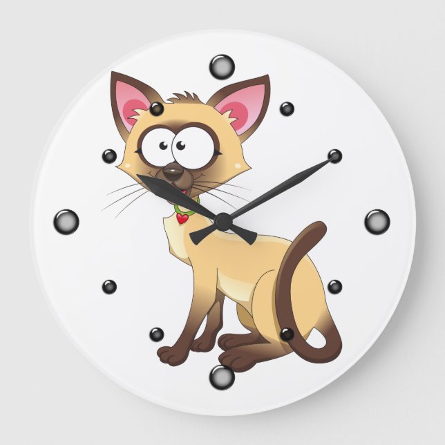 Siamese Kattunge Wall Clock Stor Klocka (Framsida)
