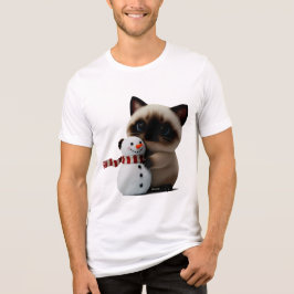 Siamese Kitten Hugging Snowman – Cozy Christmas Ar T Shirt