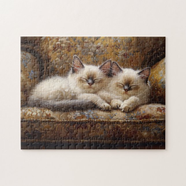 Siamese Kittens Napping Vintage Couch Pussel (Horisontell)