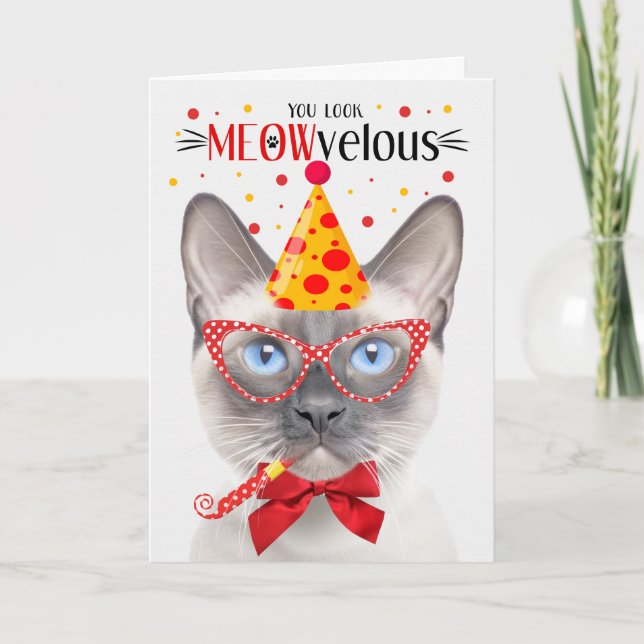 Siamese Lilac Point Cat MEOWvelous Birthday Kort (Framsida)