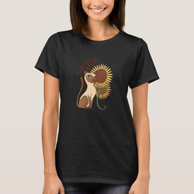 Siamese Mamma Cat Sunblommblommor Mamma Pet T Shirt (Framsida)