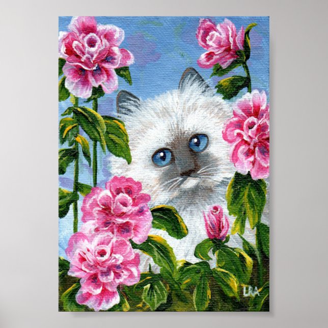 Siamese Ragdoll Cat Rosa ros Creationarts Poster (Framsidan)