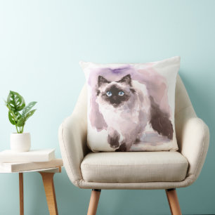 Siamese Ragdoll Watercolor Cat Walking Kudde