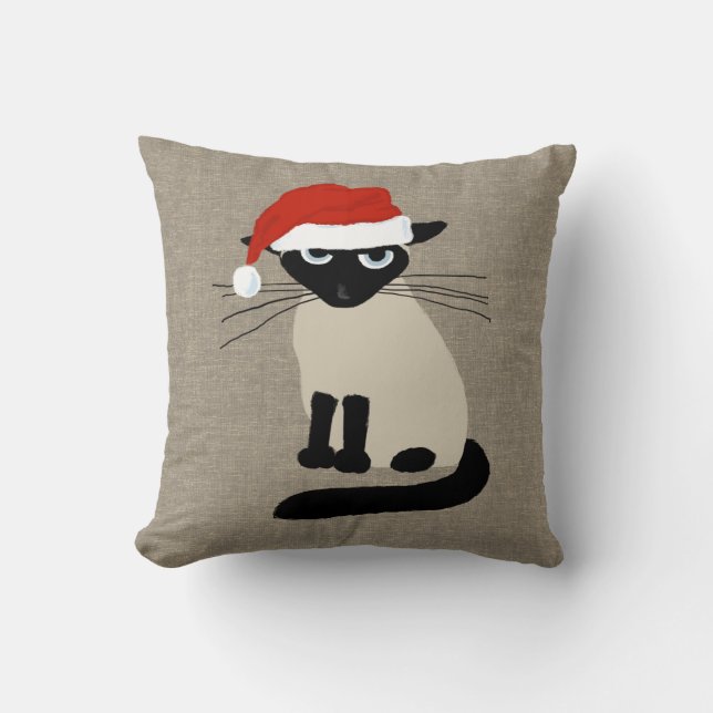 Siamese Santa Klo - den fina julen Kattunge Kudde (Framsida)