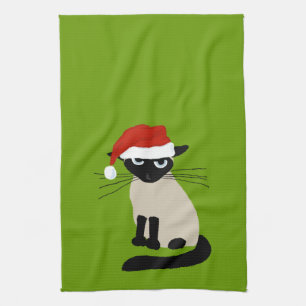 Siamese Santa  Lustig jul Helgdag Kattunge Kökshandduk