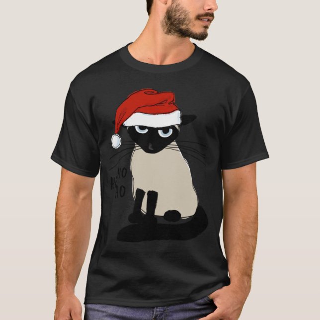 Siamese Santa Rolig Jul Helg Kitty Katt T Shirt (Framsida)