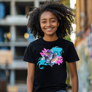 Siamese stridande fisk Lotusvågor Blå T Shirt