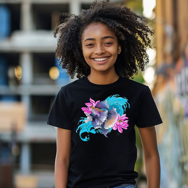 Siamese stridande fisk Lotusvågor Blå T Shirt (Skapare uppladdad)