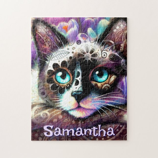 Siamese White Kattunge Crocus Blommigt Personlig Pussel (Vertikal)