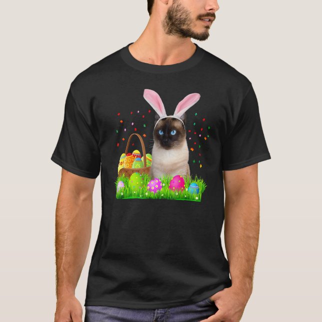 Siameser Kanin Katt  Påsk Siames Katt T Shirt (Framsida)