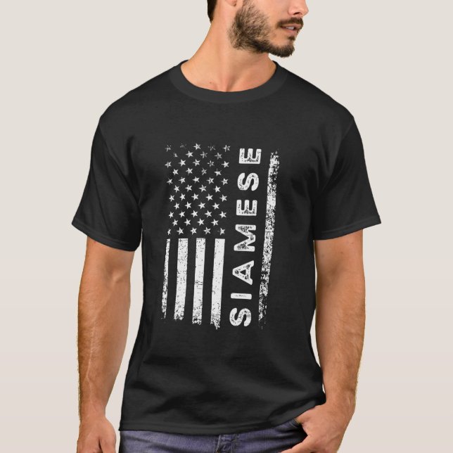 Siameser Katt Amerikansk Flagga Siameser T Shirt (Framsida)