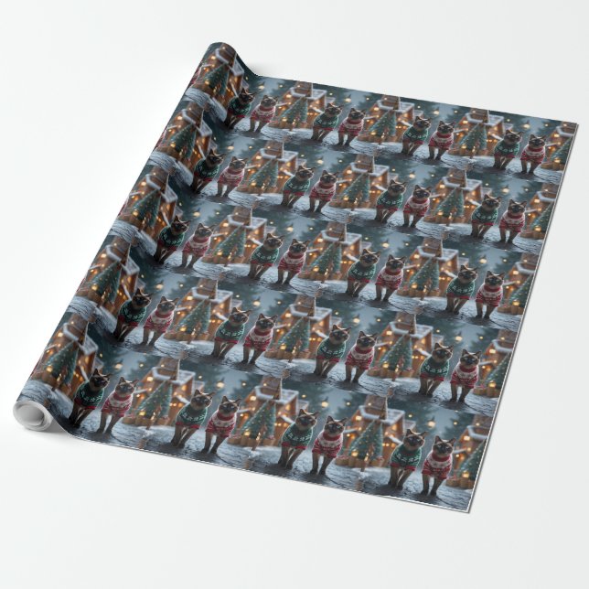 Siameser Katter Jul Snö Högtid Presentpapper (Utrullad)