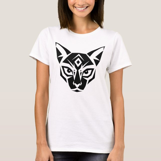 Siamesisk Cat Black and White Illustration Elegant T Shirt (Framsida)