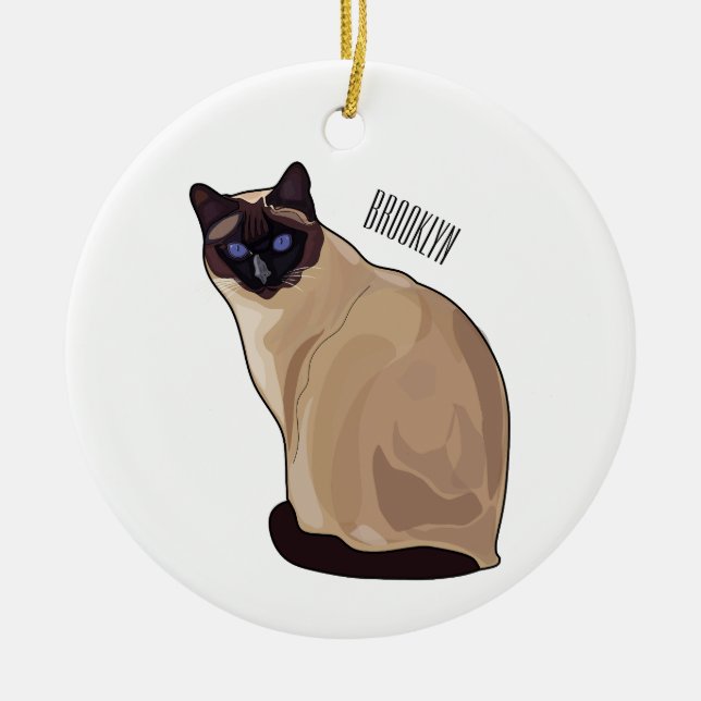 Siamesisk illustration av kattens tecknad julgransprydnad keramik (Framsidan)