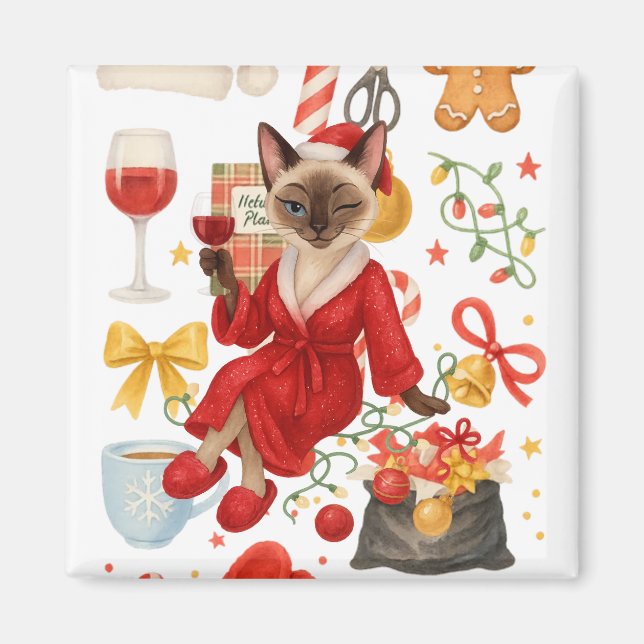 Siamesisk julkatt firar hemma  magnet (Framsidan)