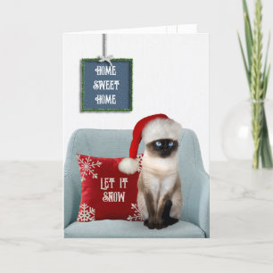 Siamesisk julkatt på stol helgkort