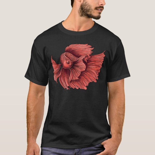 Siamesisk kammande fisk teckning t shirt (Framsida)