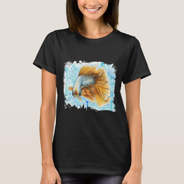 Siamesisk kampfisk orange med bakgrund t shirt (Framsida)