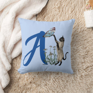 Siamesisk katt fjäril monogram initial A Kudde