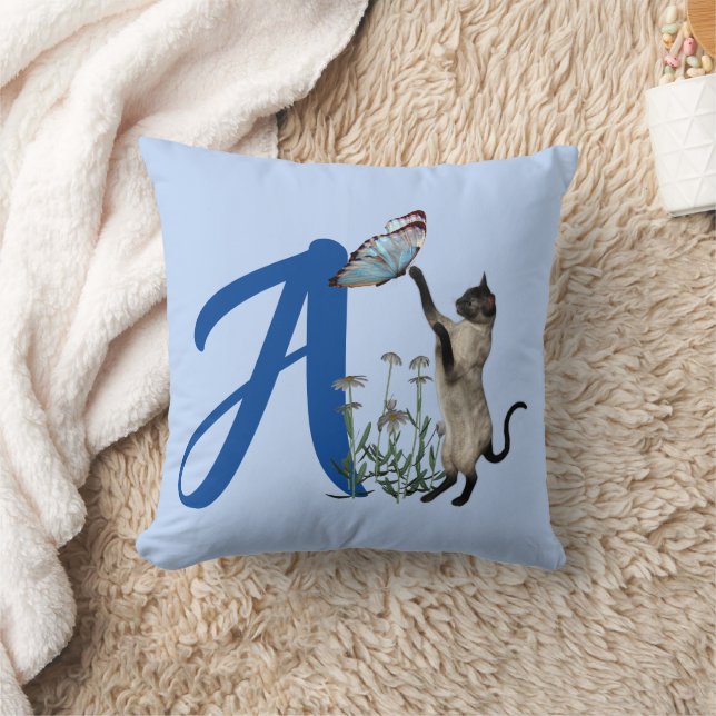 Siamesisk katt fjäril monogram initial A Kudde (Filt)