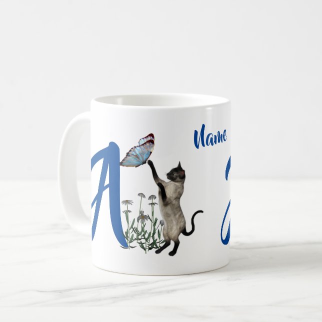 Siamesisk Katt Fjäril Monogram Initial A Namn Kaffemugg (Framsida vänster)