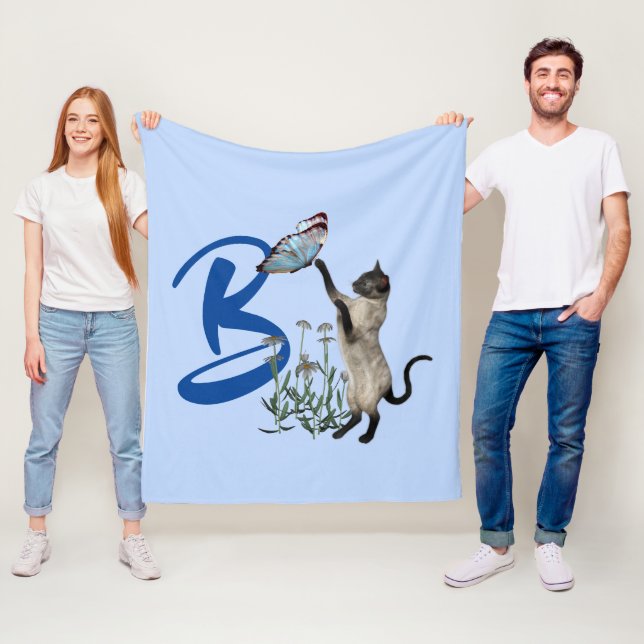 Siamesisk katt Fjäril Monogram Initial B   Fleecefilt (På plats)