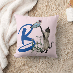 Siamesisk katt fjäril monogram initial B Kudde