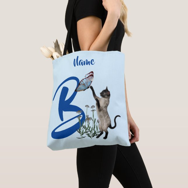 Siamesisk katt fjäril monogram initial B namn Tygkasse (Närbild)