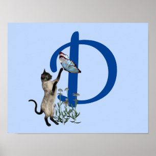 Siamesisk katt fjäril monogram initial D Poster