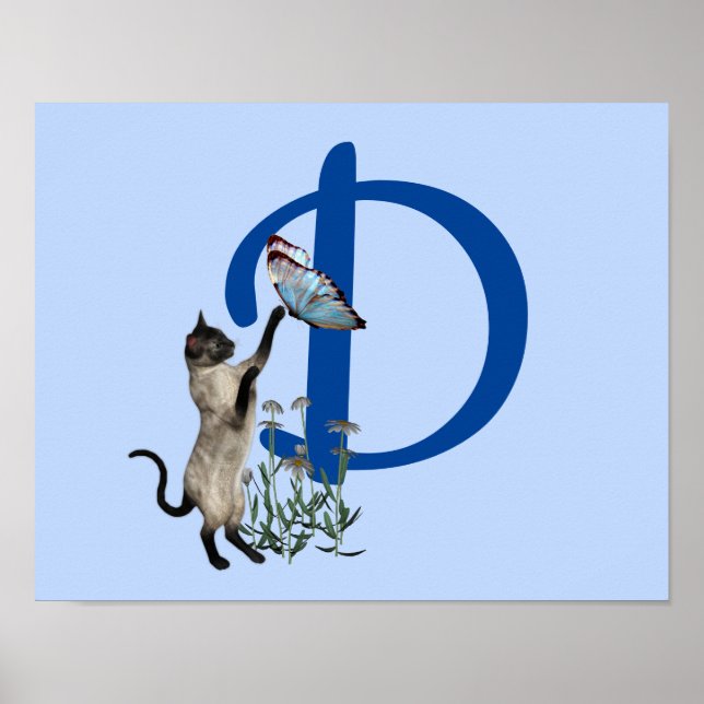Siamesisk katt Fjäril Monogram Initial D Poster (Framsidan)