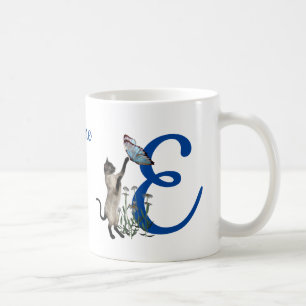 Siamesisk katt Fjäril Monogram Initial E Namn Kaffemugg