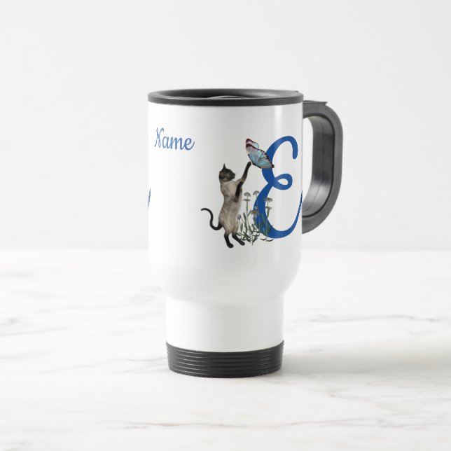Siamesisk katt Fjäril Monogram Initial E Namn  Resemugg (Framsida höger)