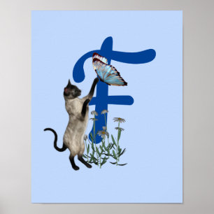 Siamesisk katt Fjäril Monogram Initial F Poster