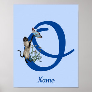 Siamesisk Katt Fjäril Monogram Initial O Namn Poster