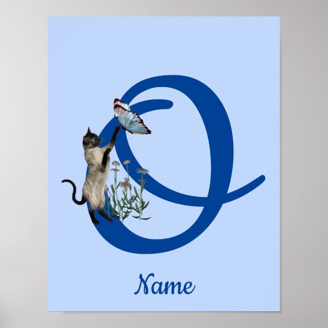 Siamesisk Katt Fjäril Monogram Initial O Namn Poster (Framsidan)