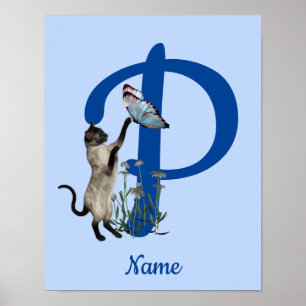 Siamesisk katt fjäril monogram initial P namn Poster