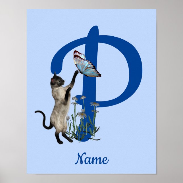 Siamesisk katt fjäril monogram initial P namn Poster (Framsidan)