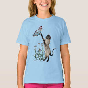 Siamesisk Katt Fjäril Och Prästkragar T-shirt