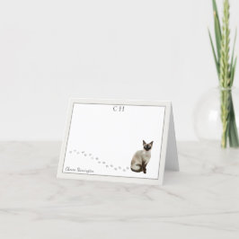 Siamesisk katt Grått Gräns Monogram Namn Folkad Tack Kort