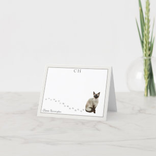 Siamesisk katt Grått Gräns Monogram Namn Folkad Tack Kort